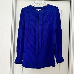 Vintage Silk Jean Patou Blue Blouse with Neck Tie